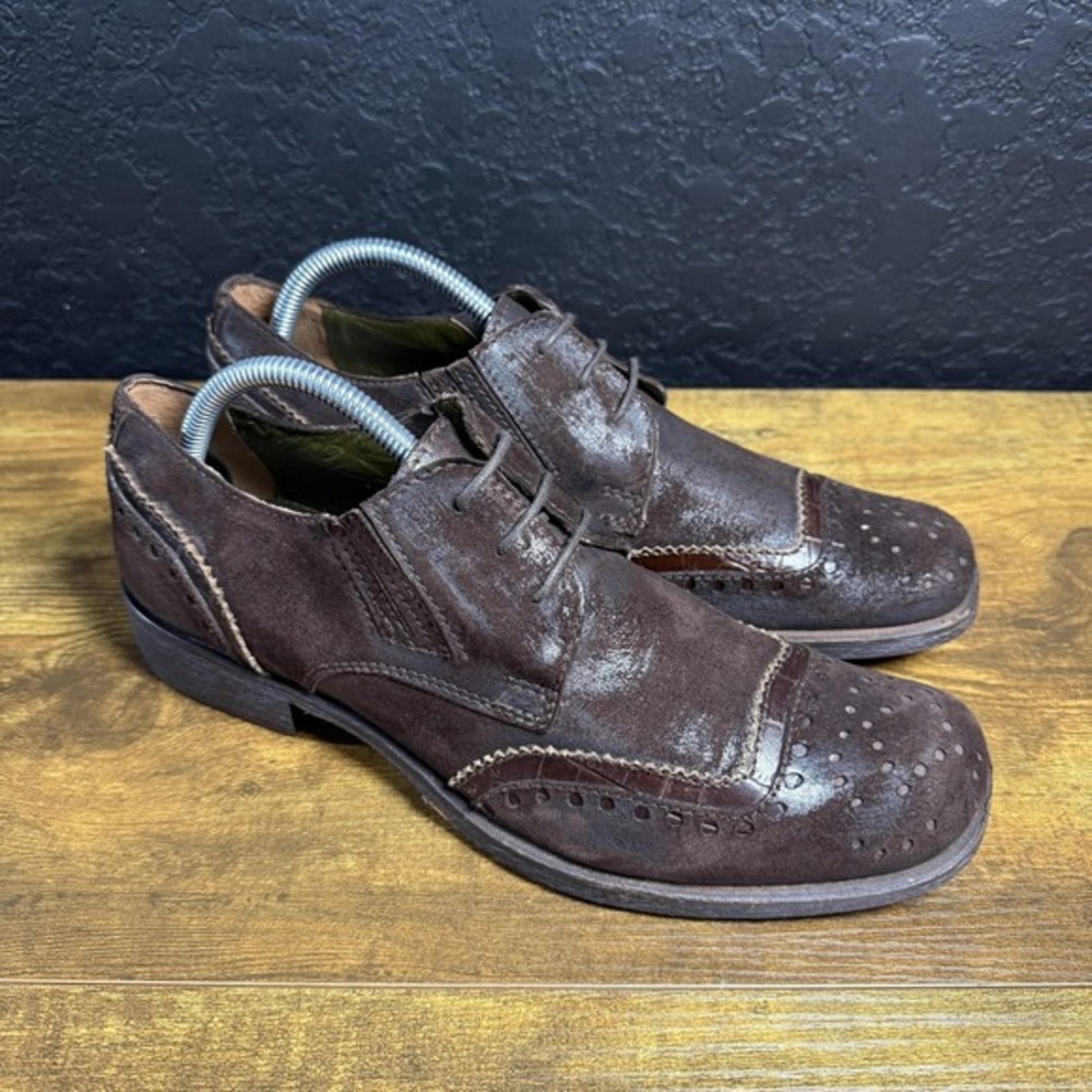 Soho Lab Wingtip‎ Brown Suede Leather Dress Shoes Mens 8.5